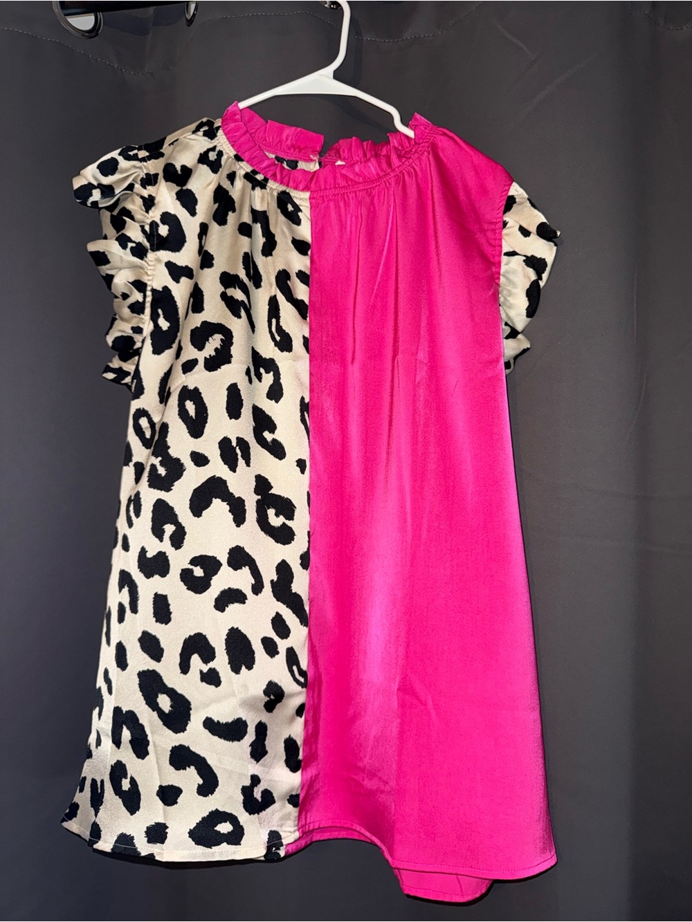 Opal 1XL Pink Leopard Print Colorblock Ruffle Sleeve Dress